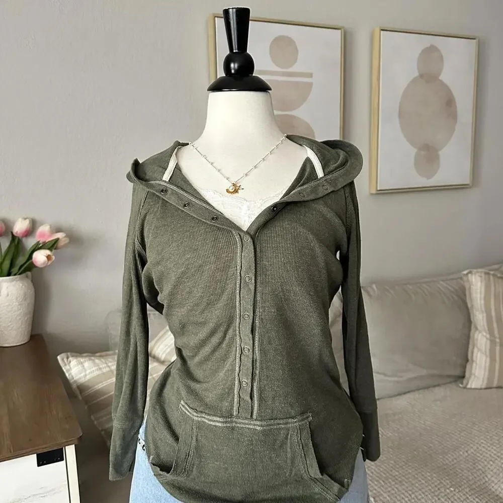 Mossimo Olive Ribbed Hoodie - Picture 2 of 3